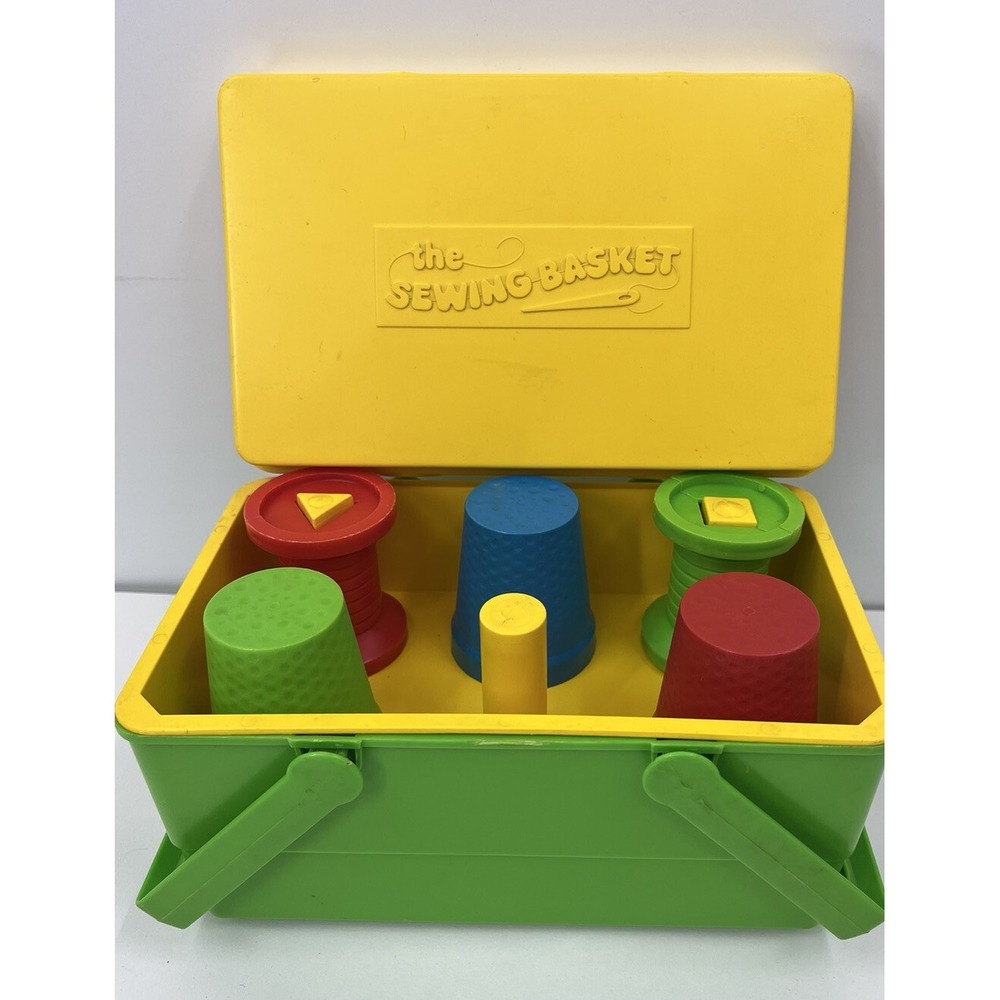 Vintage Child Guidance Sewing Basket Learning Toy Buttons Spools Thimbles